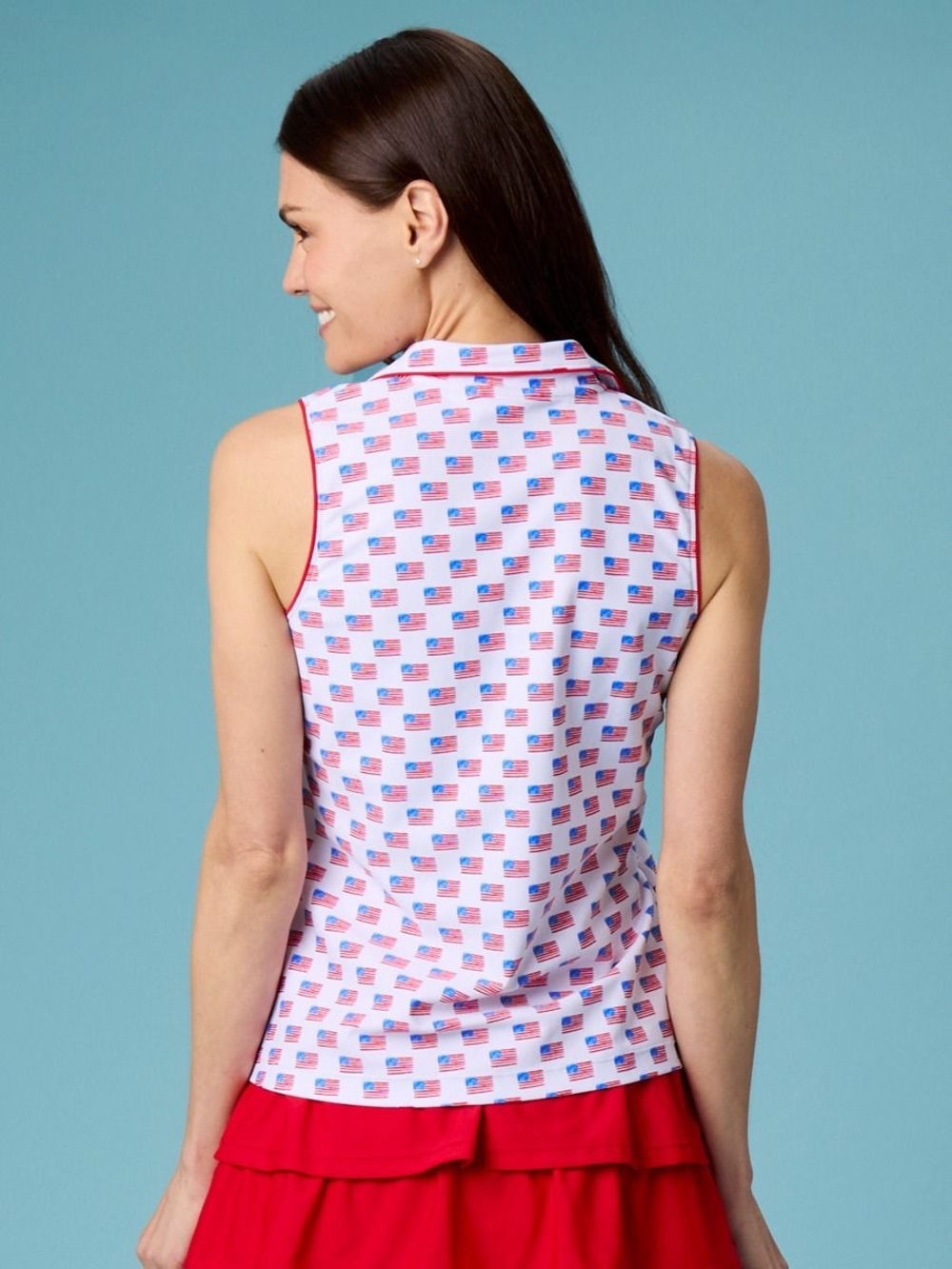 RuffleButts Freedom Flag Women's Sleeveless Polo Active Top NWT - Picture 5 of 5